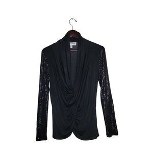 Fifteen Twenty Women's Long Sleeves Draped Front Black Knit Blouse Size S